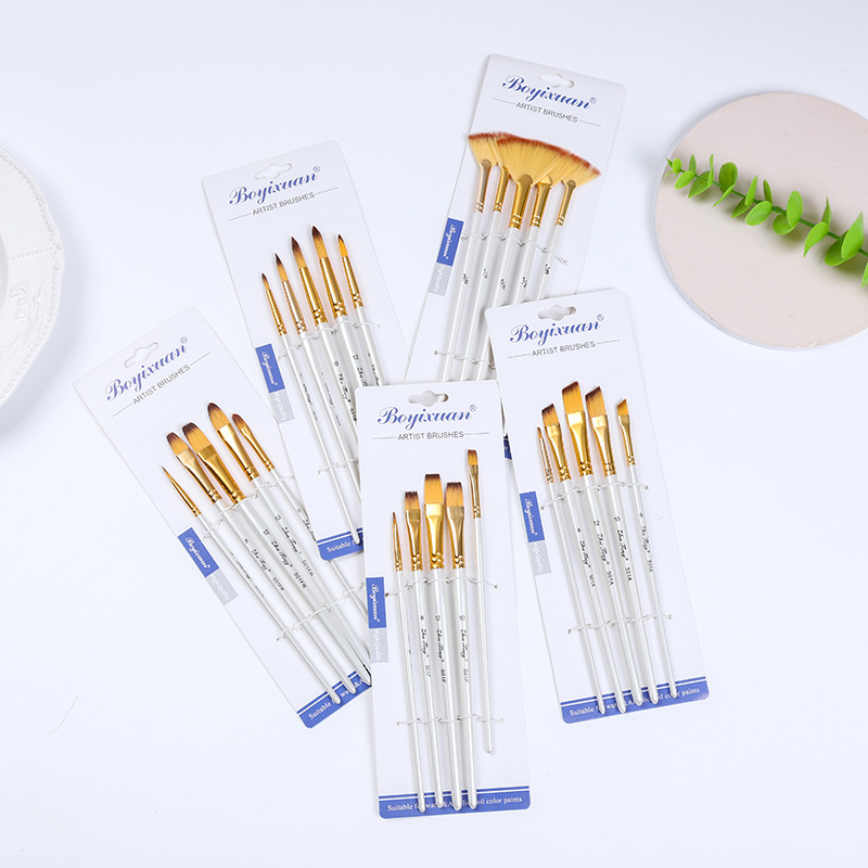 Boyi Xuan perla de madera blanca de cinco piezas traje arte acuarela pintura al óleo pintura infantil cepillo de nylon