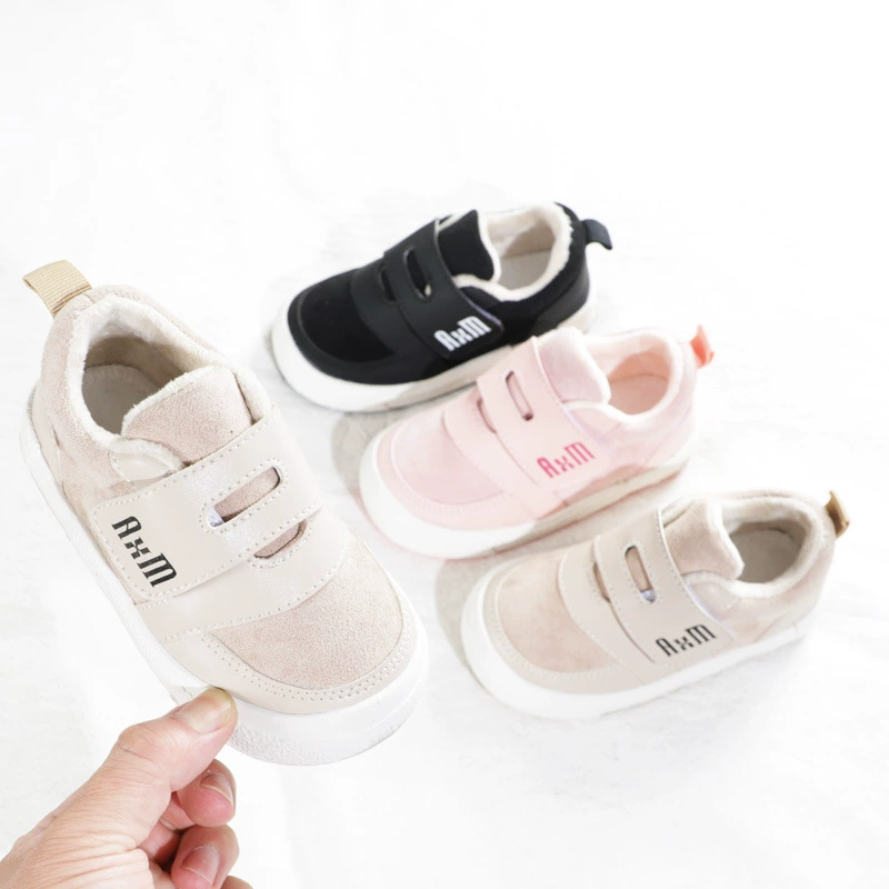 Новые детские кроссовки 2025 года с флисовой подкладкой, двухслойные хлопковые туфли для мальчиков, детские спортивные туфли, хлопковые туфли для малышей, повседневные туфли на липучках