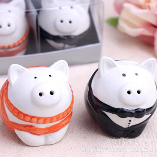 새끼 돼지 조미료 병 한 쌍