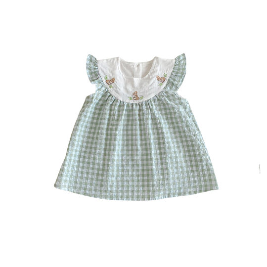 Baby's Plaid Bag Fart Clothes 2025 New Summer Baby Girl Super Cute Embroidered Rabbit Hare Flying Sleeve Lightweight Climbing Wear