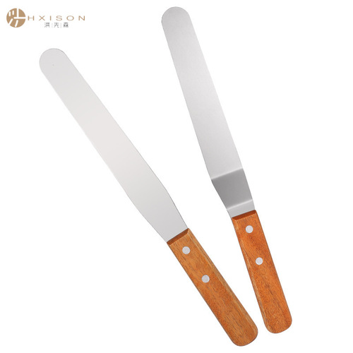 Wood-handled cake spatula, straight/curved body cream kiss knife, stainless steel cake knife, scraping knife, decorating knife, 4-inch to 12-inch