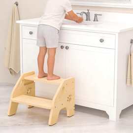 跨境木质儿童增高洗漱凳阶梯式儿童脚踩凳实木卫生间马桶凳垫脚凳