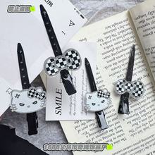 可爱卡通愤怒猫咪黑白格蝴蝶结发夹甜酷辣妹发饰化妆夹子刘海边夹