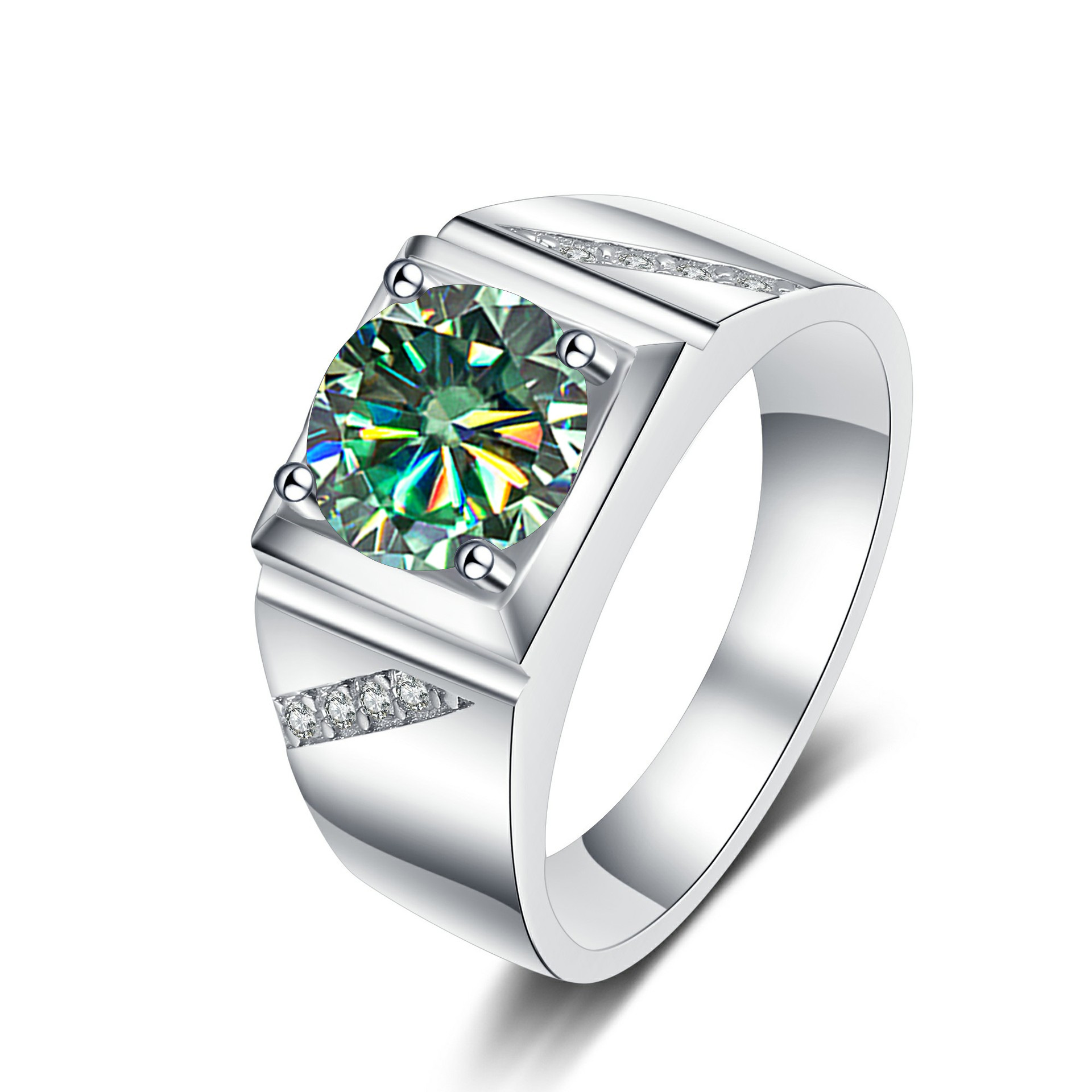 Ventas transfronterizas calientes de 1 quilate 2 quilates anillo de piedra de mosaico colorido psíquico de piedra de mosaico anillo de matrimonio masculino vibración directa