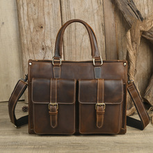 手工复古牛皮男士手提包横款真皮单肩斜挎包疯马皮英伦剑桥公文包