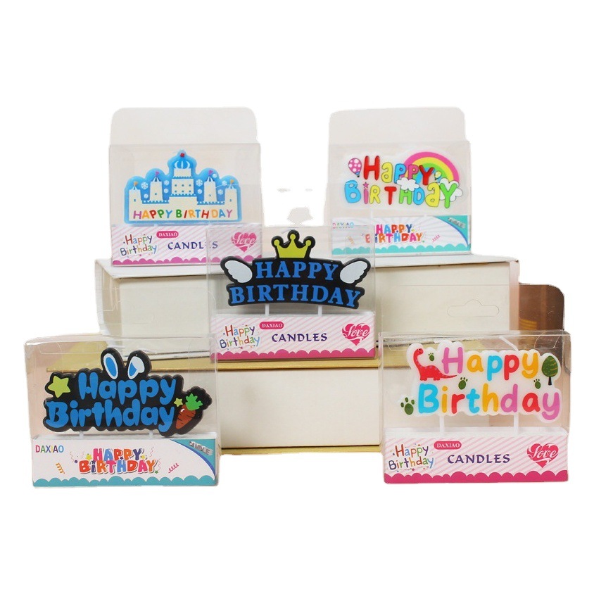 Nuevo lindo letras inglesas Feliz cumpleaños vela dibujos animados colorido pastel decoración carta creativa tarjeta vela