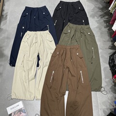 2025早秋新品百搭美式高腰工装裤设计感纯棉拉链大口袋宽松阔腿裤