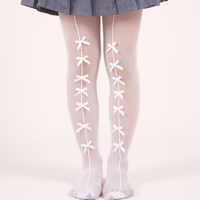 Girls Skin-Friendly Bow Fishnet Stockings Pantyhose Leggings Summer Thin Hollow Lolita Lace Stockings
