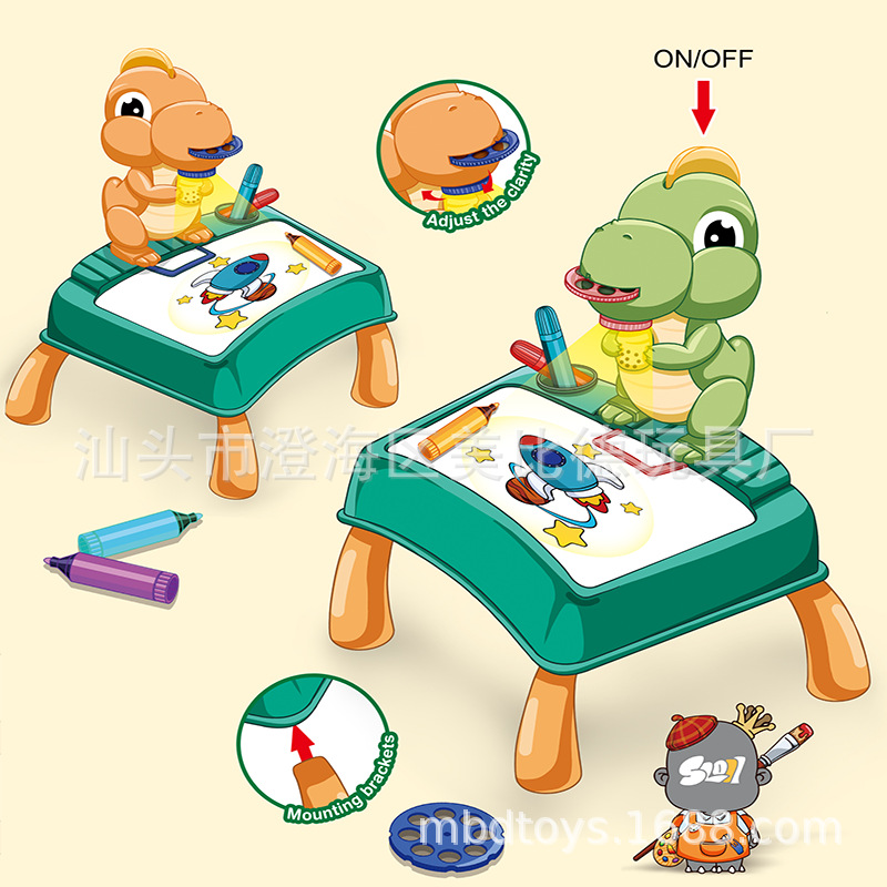 Dinosaur projection drawing board with table and table feet puzzle early education projection drawing table drawing board learning table cartoon dinosaur