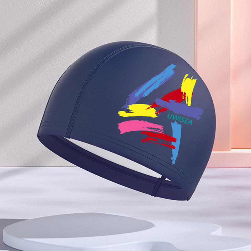 Gorros de natación de PU para hombres y mujeres adultos, personalizables con logotipo, alta elasticidad, cómodos para cabello largo, no aprietan la cabeza, adecuados para estudiantes y niños mayores, gorros de natación impermeables.