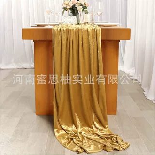 亚马逊同款外贸婚礼晚宴派对装饰豪华金丝绒桌旗绒布桌旗桌布批发