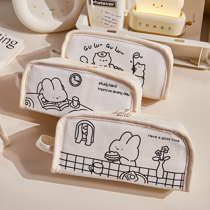 Cute bolsas de lienzo para estudiantes de primaria simple gran capacidad bolsas de papelería caja de lápiz de escuela secundaria femenina ins viento alto valor facial