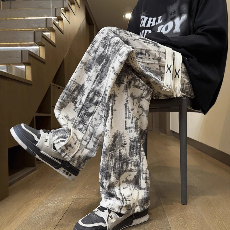 Spring and Summer American High Street Casual Pants for Men, Tie-Dye Splash Ink, Loose Trendy Brand, Drapey Straight-Leg Trendy Versatile Long Pants Spring and Summer American High Street Casual Pants for Men, Tie-Dye Splash Ink, Loose Trendy Brand, Drapey Straight-Leg Trendy Versatile Long Pants