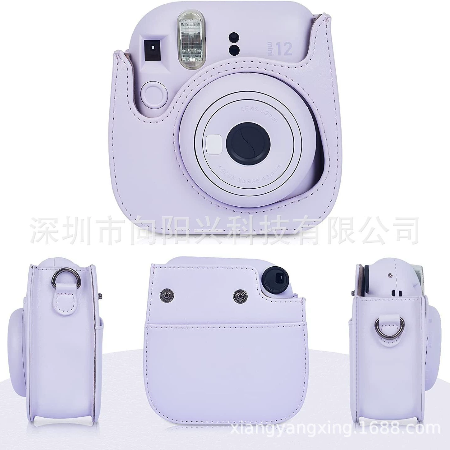 Кейс для фотоаппарата (Polaroid) Mini 12 совместимый, кожа PU, съемная верхняя часть и ремешок