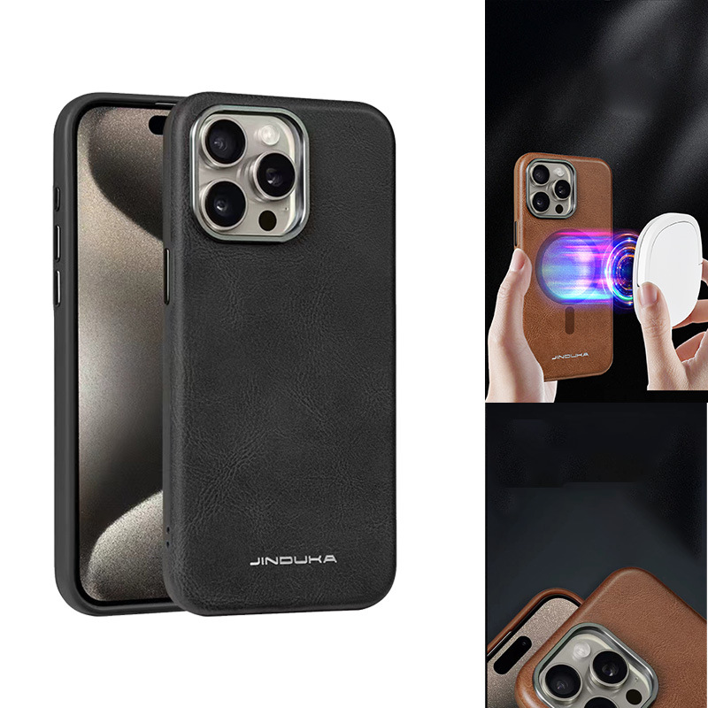 适用IPHONE16PROMAX手机壳三星S24U磁吸保护套半包贴皮皮套厂家