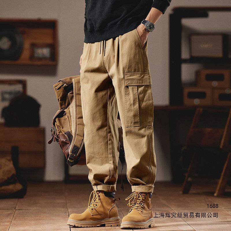 日系复古工装裤纯色休闲裤美式宽松大码卫裤男士春秋季潮牌直筒裤