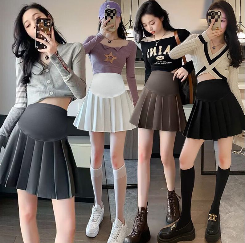 Pregnant Women's New Autumn Thick Suit Skirt, Solid Color Pleated Simple Trendy Maternity Belly-Support Short Skirt Pregnant Women's New Autumn Thick Suit Skirt, Solid Color Pleated Simple Trendy Maternity Belly-Support Short Skirt