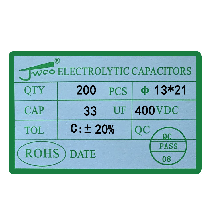 Condensador electrolítico enchufable directo de aluminio de la fábrica completa de la especificación JWCO jiaweicheng del condensador 13*17/21/25