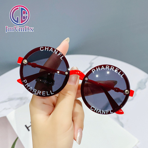 Children's retro new round color-changing sunglasses for baby girls fashion letters anti-UV Korean style sunglasses wholesale