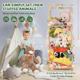 毛绒玩具收纳架跨境木质大容量玩偶置物架玩偶填充收纳网架