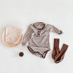 Ins 2023 Autumn New Men and Women Baby Striped Long Sleeve Hoddie Baby Onesie Triangular Climbing Suit