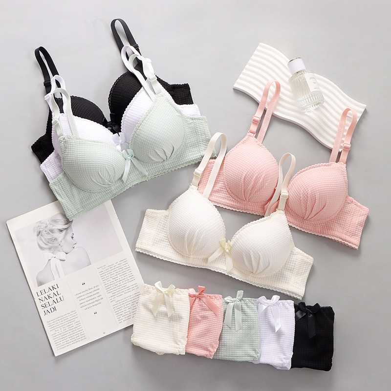 Four Seasons underwear women's small chest push up big girl bra student thin fixed anti-sagging bra underwear suit