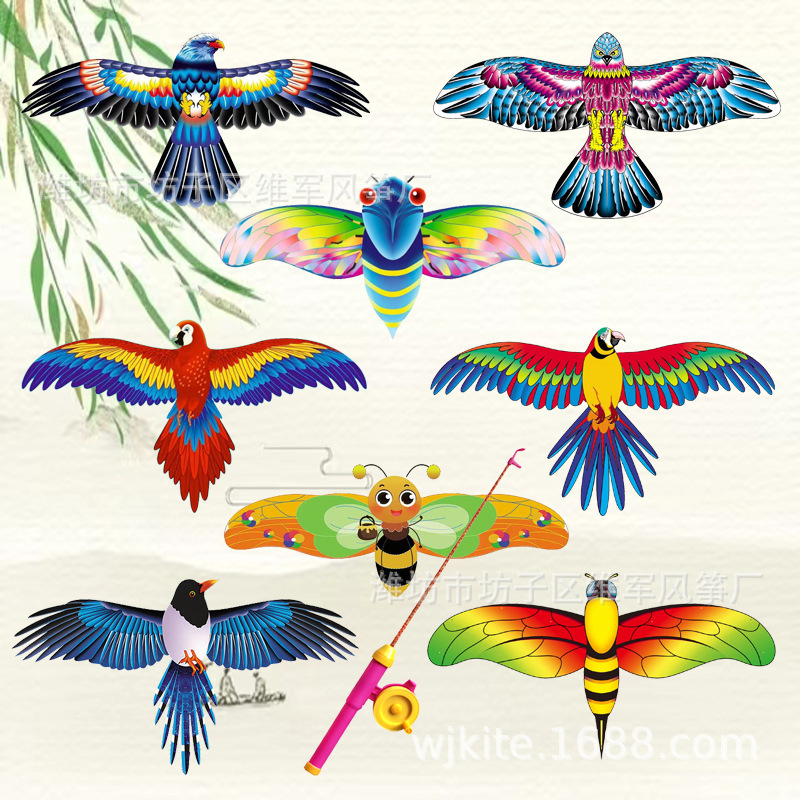 Weifang Fishing Rod Kite Wholesale Dynamic Wings Shaking Children Cartoon Breeze Easy to Fly Mini Dynamic Kite Wholesale