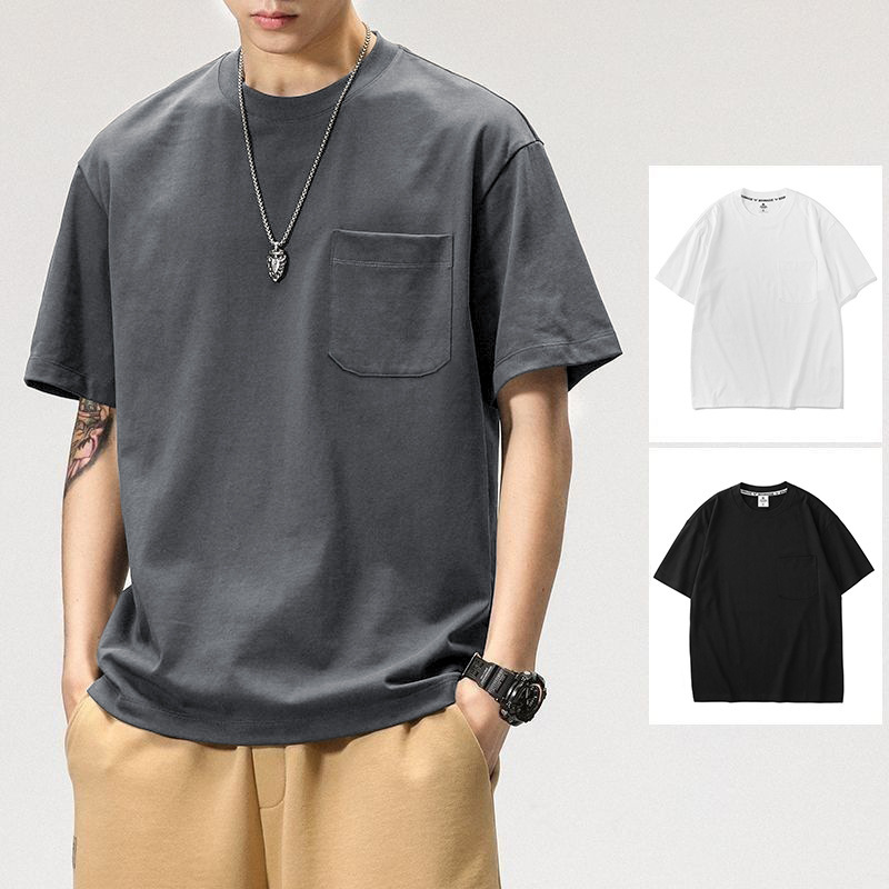 起毛無地ボトム半袖シティボーイルーズポケット日本製万能モデル2025シンプル万能Tシャツ|undefined