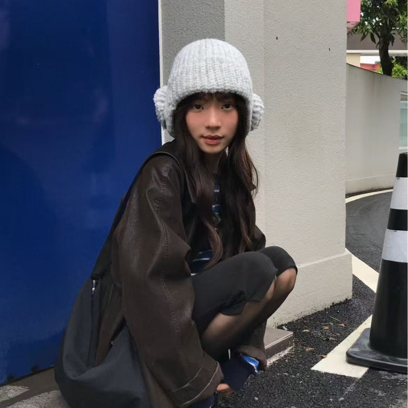 小众甜美款-韩国秋冬保暖针织花朵护耳毛线帽包头纯色简约可爱帽|undefined