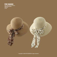 FiveMango法式优雅金线布蝴蝶结草帽女夏出游沙滩防晒太阳帽百搭