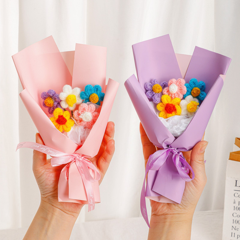 Regalos creativos de Acción de Gracias y Navidad, flores de punto, pequeños ramos, decoraciones florales de hilo, adornos, regalos de Año Nuevo