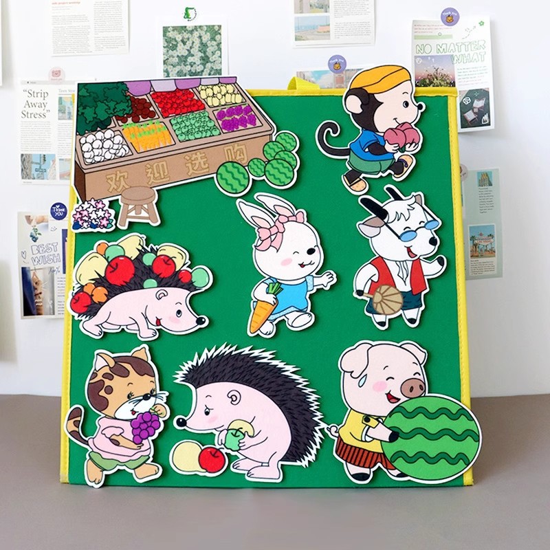 Juguetes educativos de fieltro para niños, tienda de cabra, libro de imágenes, delantal de fieltro, actuación de historias, material didáctico para la enseñanza en el aula