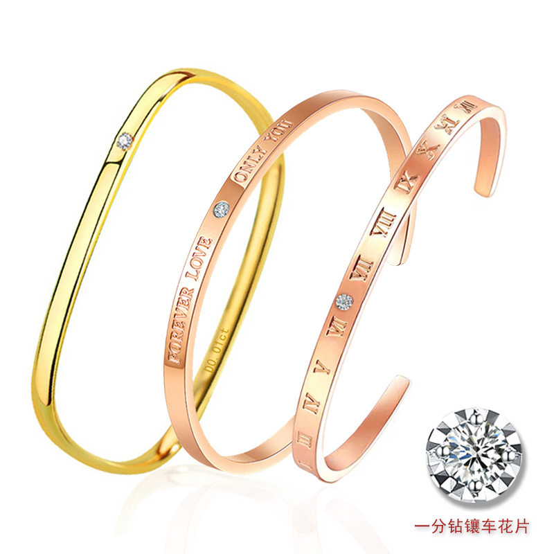 Tiktok Trending Titanium Steel Bracelet for Women, Hot-Selling on Live Streaming, Ins-Style Diamond-Encrusted Bracelet, Women's Live Streaming Supply Source, Rose Zircon