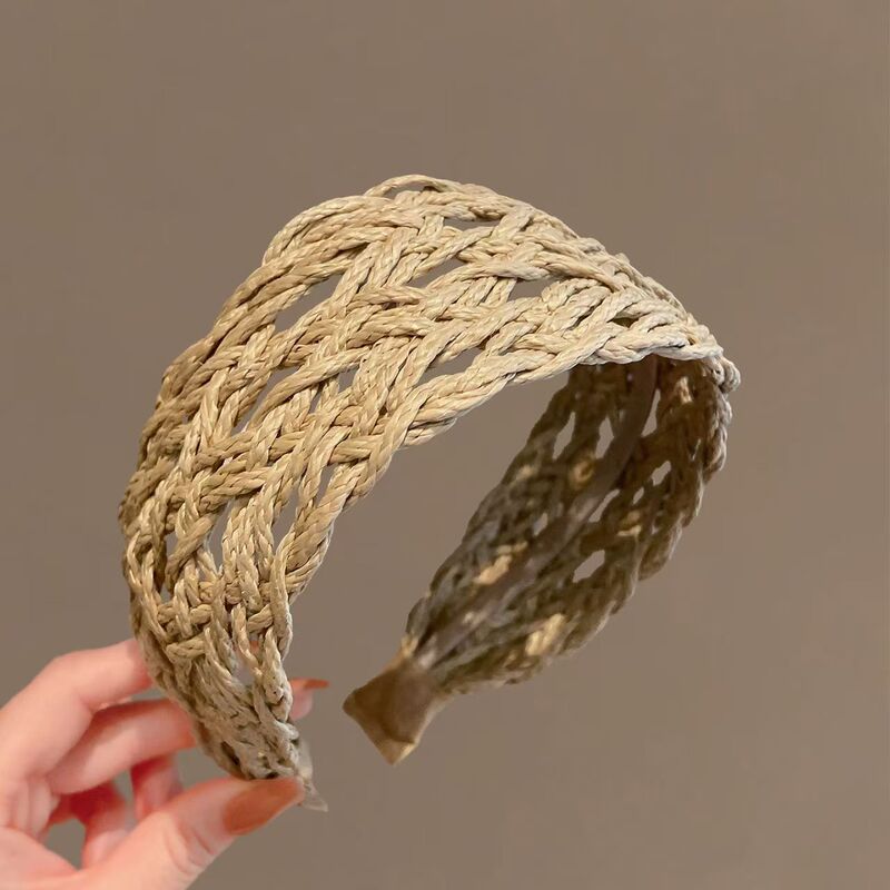 Qimin Korean In-Style Straw Woven Hollow Headband for Women, New Summer Wide-Edge Hairband, Elegant and Face-Slimming Hair Clip