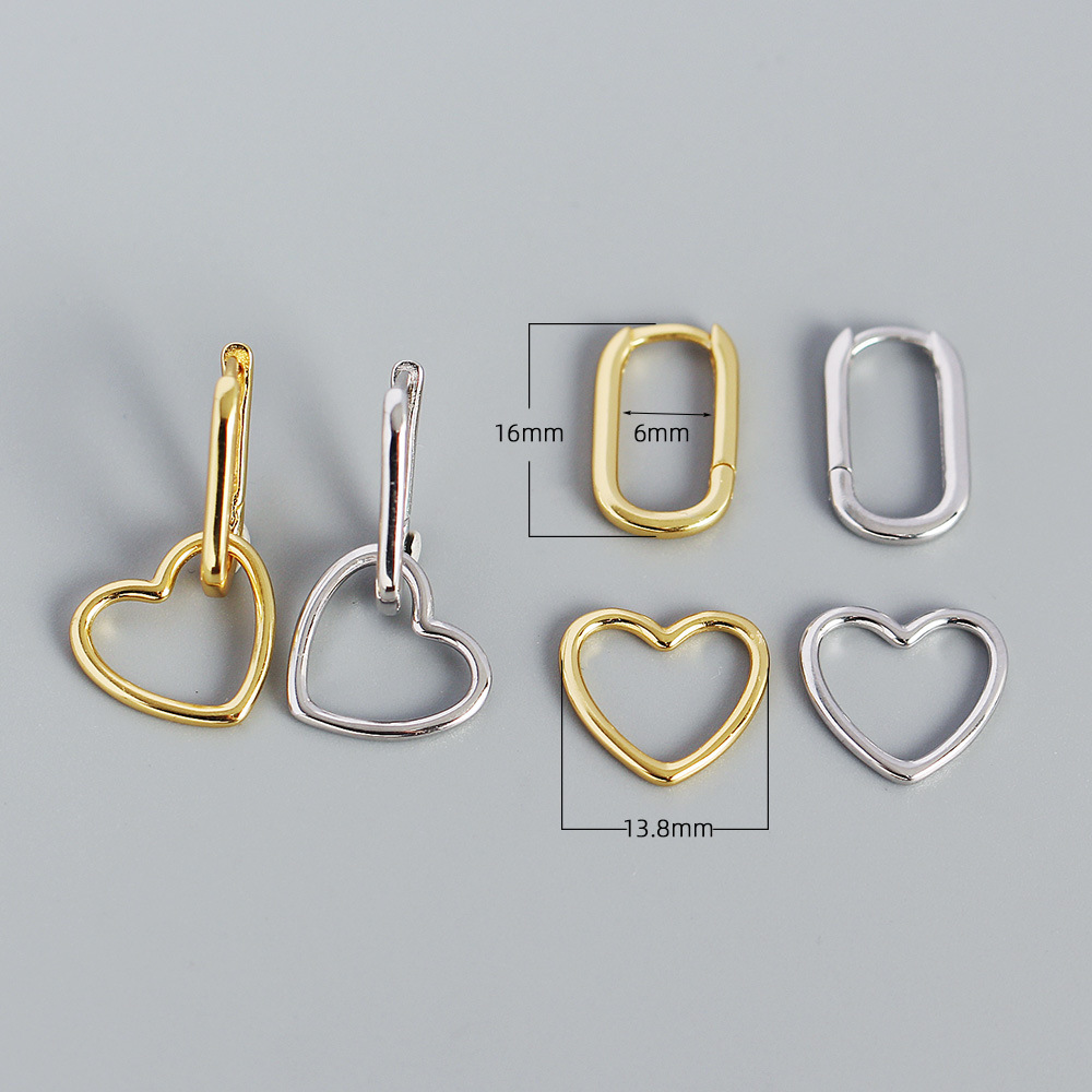15g Weight 0.03µm Gold Plating Thickness 1 Pair 925 Sterling Silver Heart Shape Drop Earrings