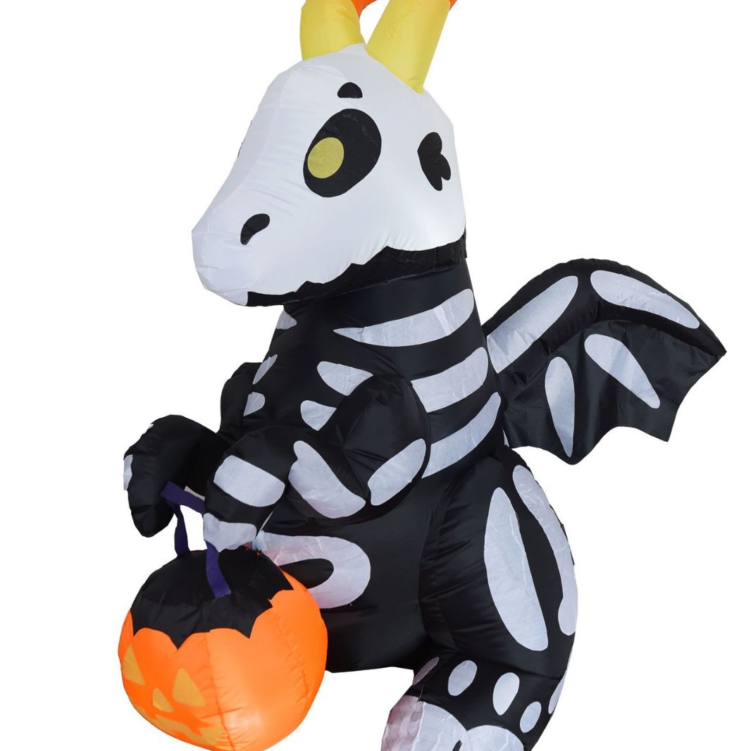 1,5 m alto de Halloween inflable lindo esqueleto dragón calabaza luz inflable modelo Halloween escena decoración con LED