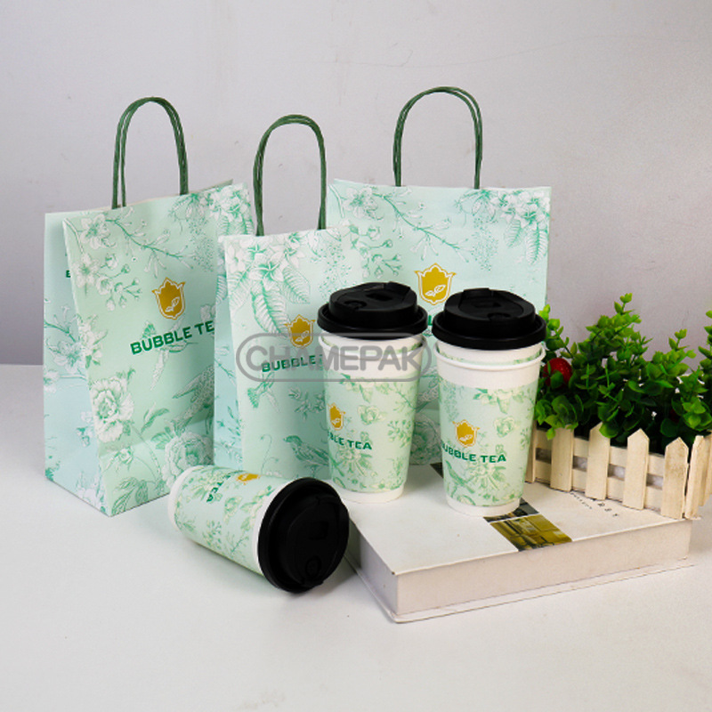 Size Wrapping Paper Handle Paper Bag Kraft Paper Coffee Takeaway Shopping Bag with Handle