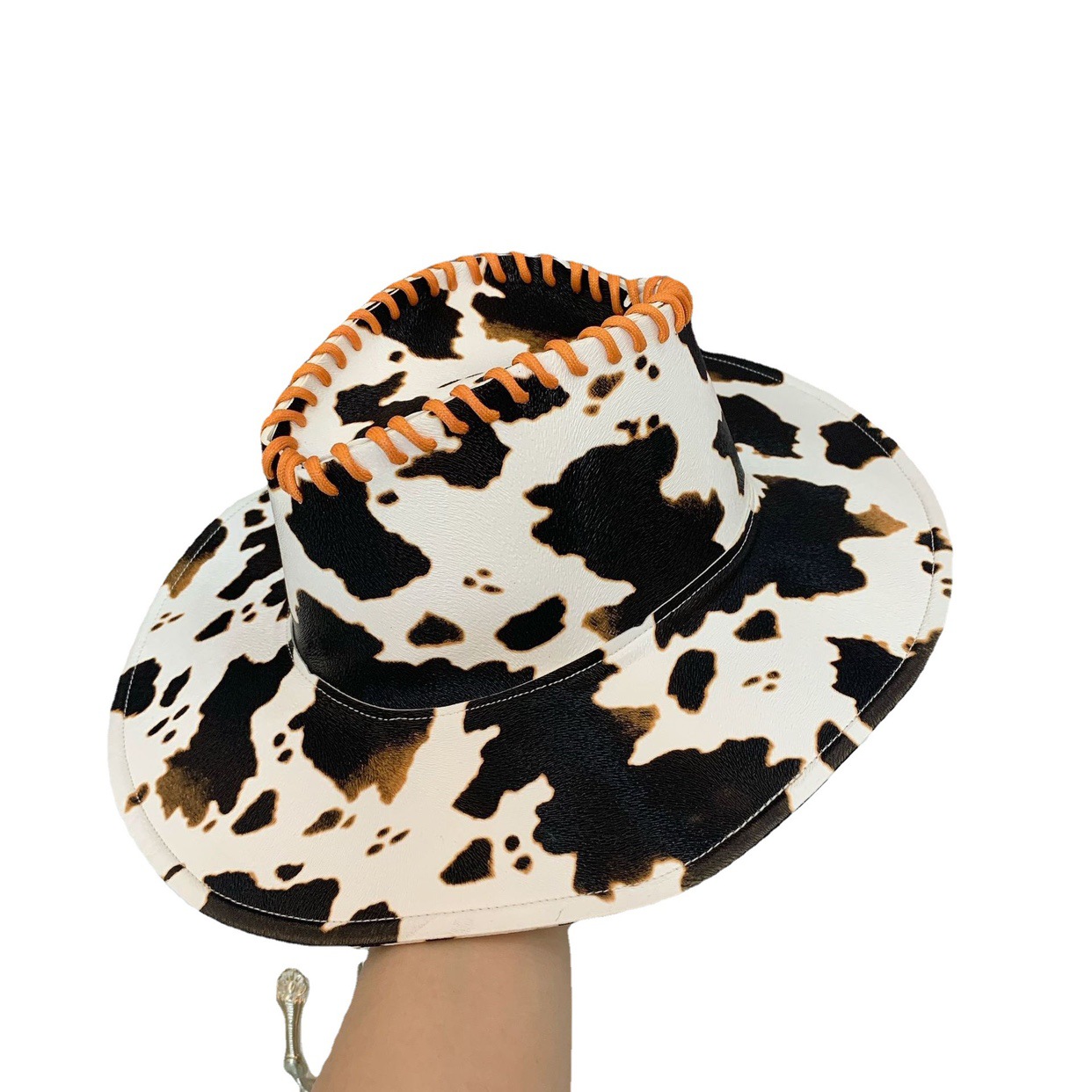 Unisex Spice Girl Wind Cow Print PU-Leder Western Cowboyhut Lady Persönlichkeit Retro Chic Urlaub Reisehut Trend_voghion.com