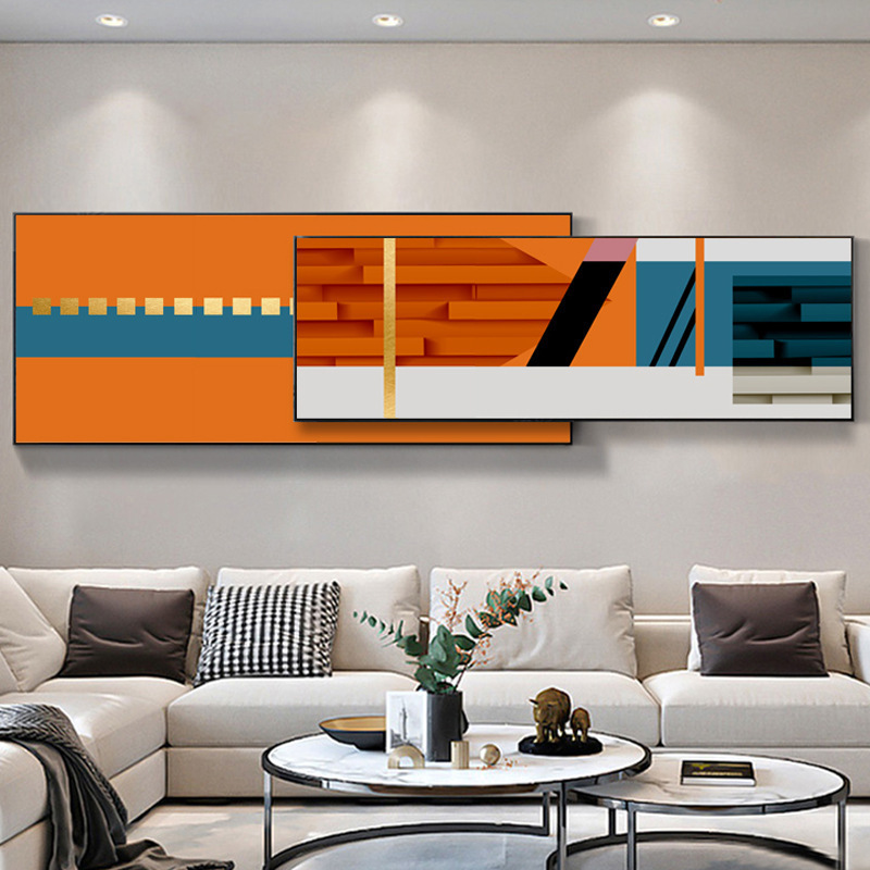 双层组合装饰画 现代创意沙发背景墙画中画 几何抽象卧室客厅挂画