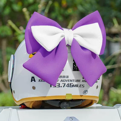Commuting Decoration Motorcycle — Dəbilqə (Kaska) aksesuarları - basic-style-purple-and-white-double-layer-oversized-bow