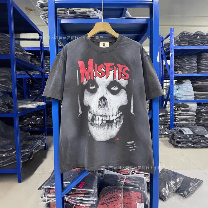 Prs Made Vintage Tee Misfits Band Rock Heavy Metal Style Washed and Distressed Short-Sleeved T-Shirt Prs Made Vintage Tee Misfits Band Rock Heavy Metal Style Washed and Distressed Short-Sleeved T-Shirt