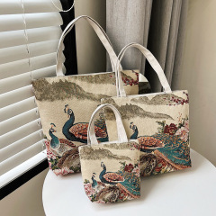 両面金糸ジャカード刺繍キャンバスバッグ大容量マミーバッグシンプル文芸ショルダーバッグ民族風トートバッグ