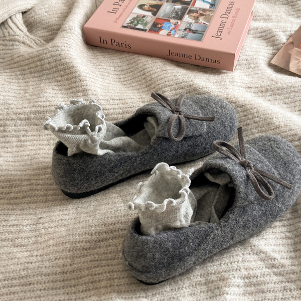 Bow-knot literary retro plus velvet protective color women's woolen…