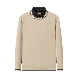 25 years autumn and winter long sleeve round neck fake two Korean warm shirt men's youth trend knitted pullover men's shirt