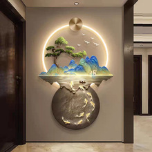 千里江山图新中式入户玄关装饰画大气山水走廊过道挂画迎客松壁灯