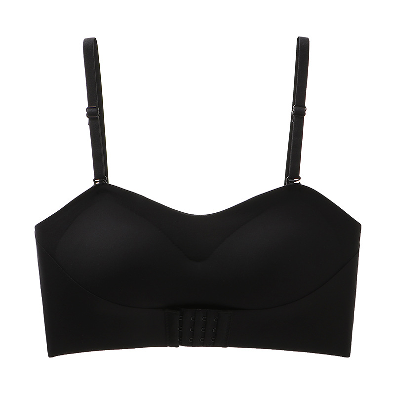 Ropa interior sin tirantes pecho pequeño de las mujeres empuja hacia arriba la parte superior del tubo de verano hebilla delantera delgada sin costuras antideslizante anti-exposición envuelto sujetador de pecho