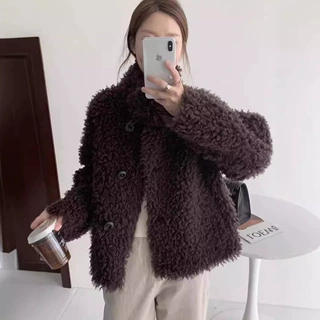 【半截情诗】秋冬新立领羊羔毛羊剪绒大衣短款皮毛一体皮草外套女