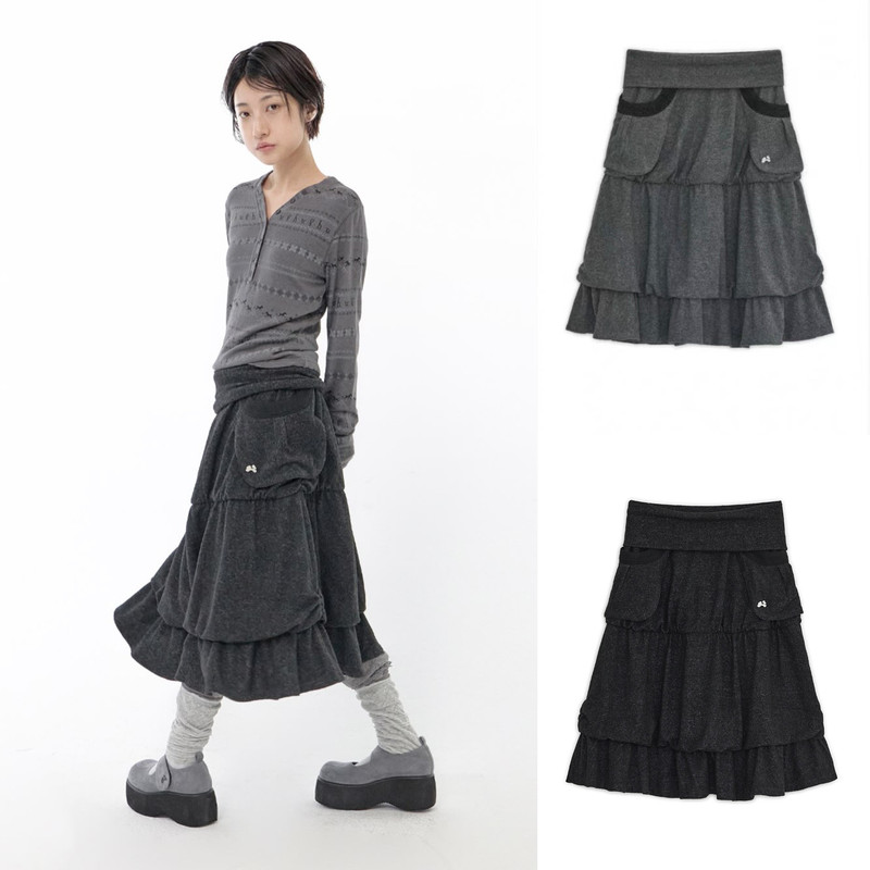 Korean niche design HUGYOURSKIN same style Japanese pocket layered fluffy bud cake skirt long skirt Korean niche design HUGYOURSKIN same style Japanese pocket layered fluffy bud cake skirt long skirt