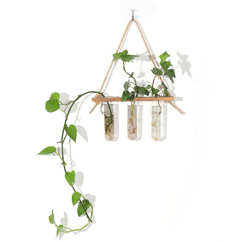 一层三孔创意挂壁式水培玻璃翻边试管单层绿萝植物插花瓶墙面装饰