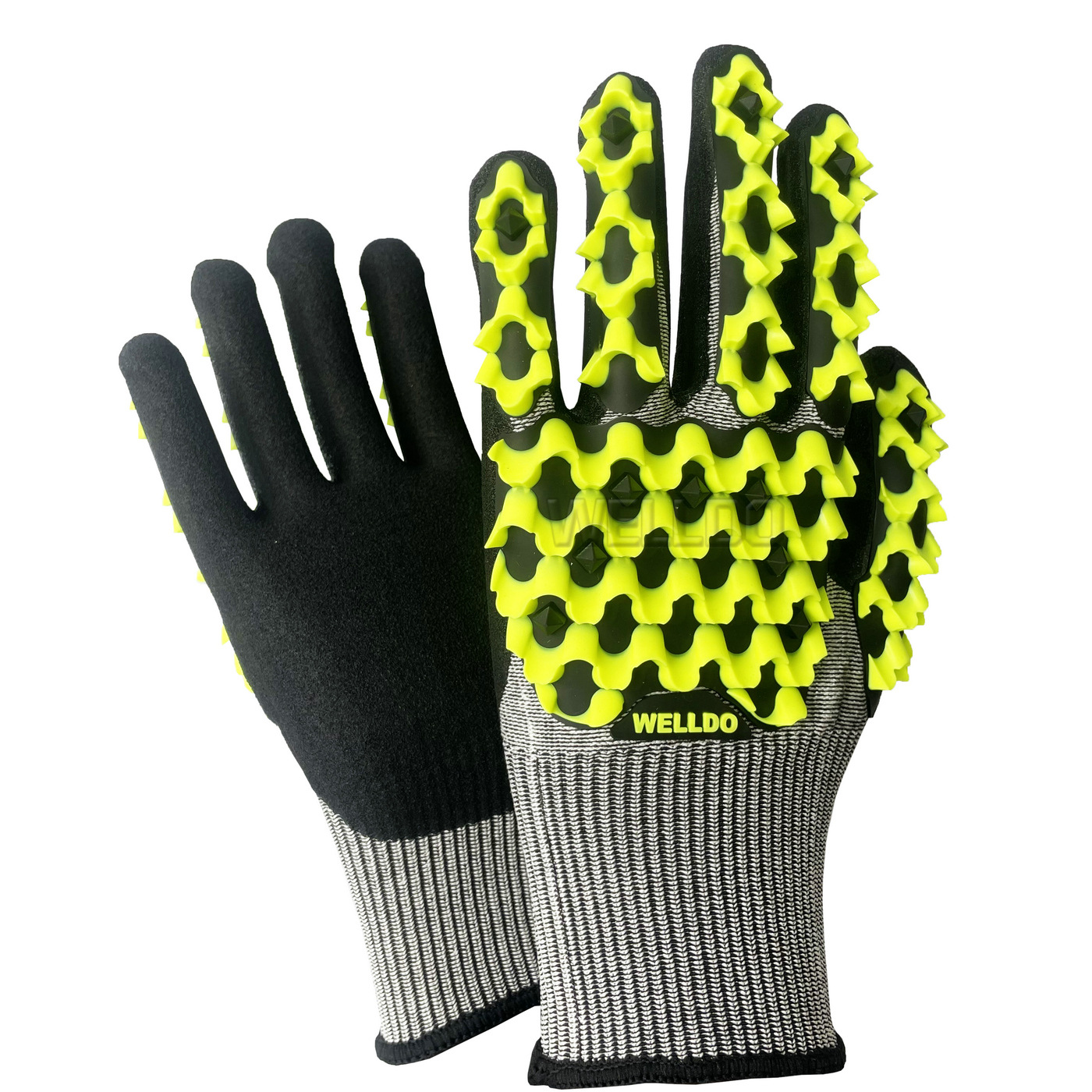 批发订TPR防撞手套机械防砸割矿工手套 工地用荧光绿夜间工作手套